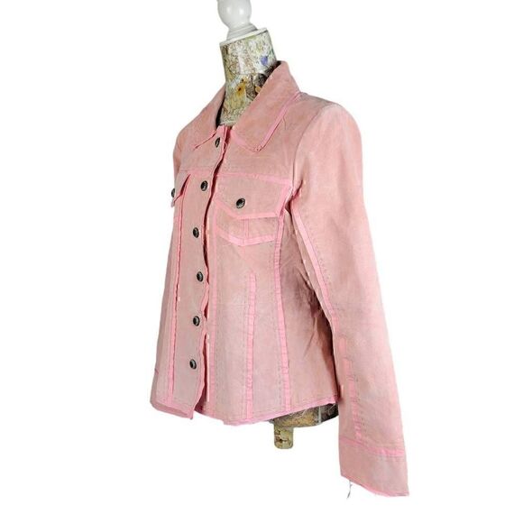 My Tribe Pink Suede Leather Taylored Feminine Lightweight Jacket Cotton Lined - Picture 2 of 11